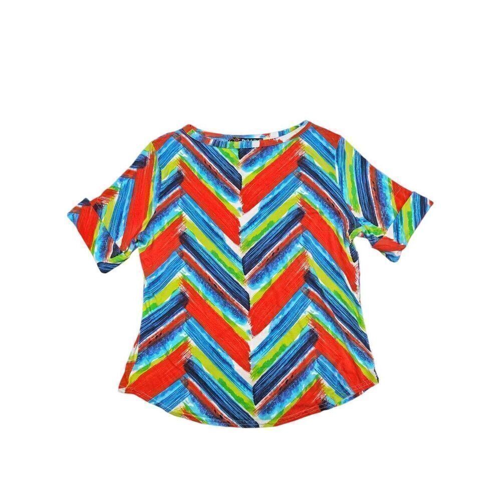 Peck & Peck Shirt Colorful 3/4 Sleeve Pullover Blouse Top Women's Petite Large